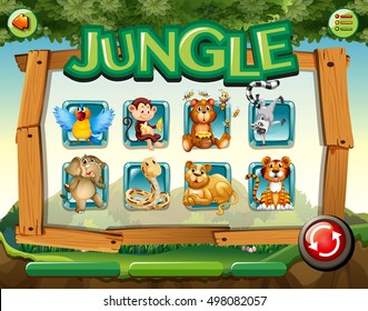 Game template with wild animals in jungle illustration