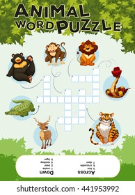 Game Template For Word Puzzle Animals Illustration