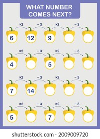 Game templates with illustrations of missing numbers. Math worksheet practice print page. 