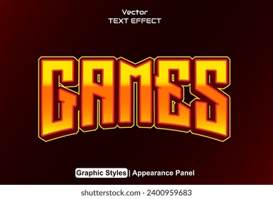 efectos de texto de juego con un estilo gráfico anaranjado y se pueden editar.