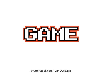 GAME text. pixel art .8 bit game. retro game. for game assets in vector illustrations on white background.