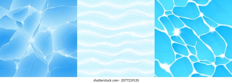 Game Textures Of Ice, Snow And Water Seamless Pattern Top View. Cartoon Textured Backgrounds, Frozen And Liquid Surface, Graphic Design Templates, Ui Or Gui Landscaping Layers, Vector Illustration