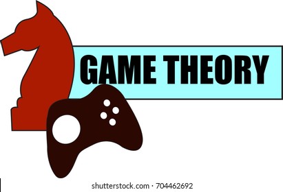 Game Theory word text logo Illustration. A knight and gaming remote concept isolated flat vector. Transparent.
