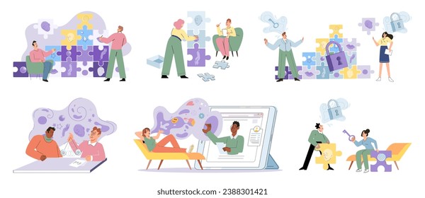 Game therapy vector illustration. Patients can benefit from game-based teaching methods to enhance their learning and personal growth in therapy Problem-solving games provide support in developing