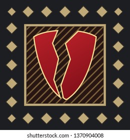 Game of Thrones styled icon. Cracked shield symbol in golden frame for icons in medieval style.