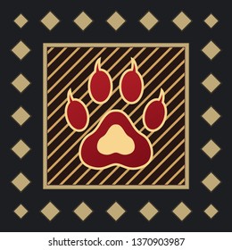 Game of Thrones styled icon. Paw symbol in golden frame for icons in medieval style.