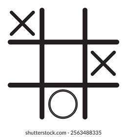 Game tic tac toe icon in trendy silhouette style design. Tic tac toe simple icon. Vector illustration. isolated on white and black background. eps10
