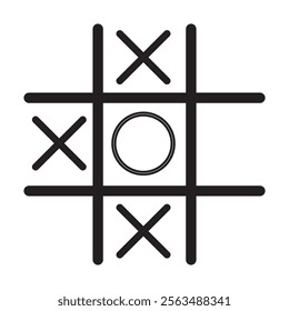 Game tic tac toe icon in trendy silhouette style design. Tic tac toe simple icon. Vector illustration. isolated on white and black background. eps10
