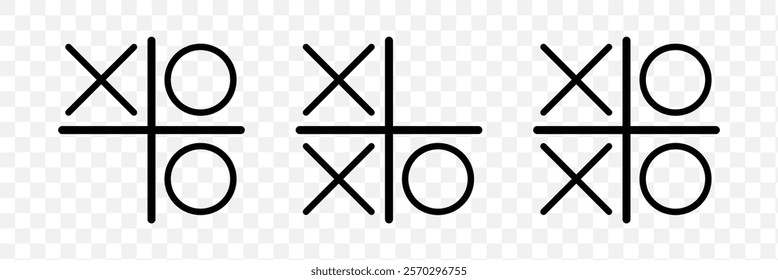 Game tic tac toe icon. Pixel perfect black thin line icon of tic tac toe. Noughts and crosses sign. Xs Os game symbol. Outline XOXO linear pictogram. Tick tack toe.