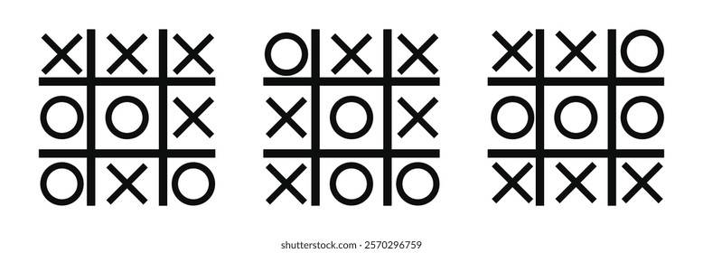 Game tic tac toe icon. Pixel perfect black thin line icon of tic tac toe. Noughts and crosses sign. Xs Os game symbol. Outline XOXO linear pictogram. Tick tack toe.