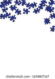 Game tickler jigsaw puzzle dark blue pieces vector background. Group of puzzle pieces isolated on white. Strategy abstract concept. Jigsaw match elements.