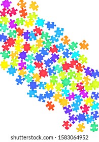 Game tickler jigsaw puzzle rainbow colors parts vector illustration. Group of puzzle pieces isolated on white. Success abstract concept. Jigsaw gradient plugins.
