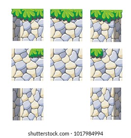 game tile set background contains rock, stone, grass, for creating game,  
isolated on white background