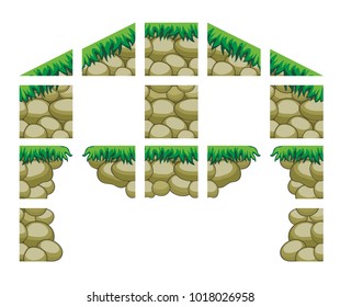 game tile set background contains rock and stone for creating game,  
isolated on white background