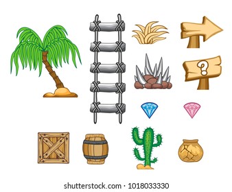 game tile set background contains grass, plants and flowers for creating game,  
isolated on white background