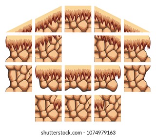 game tile set background contains rock and stone for creating game, isolated on white background