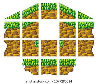 game tile set platform for creating 2D game, isolated on white background