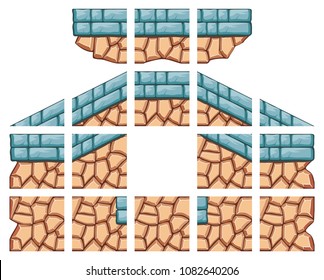 game tile set platform for creating 2D game, isolated on white background