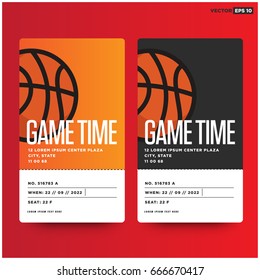 Game Time Basketball Event Ticket Card Design With Seat and Venue Details