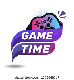 Game time sign with gamepad on white background. Technology and entertainment concept.