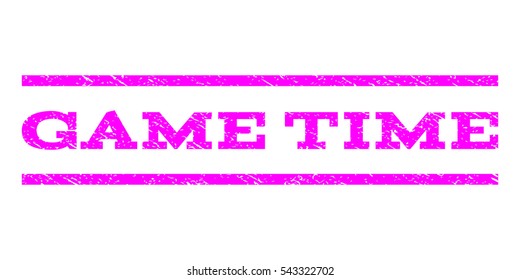 Game Time watermark stamp. Text caption between horizontal parallel lines with grunge design style. Rubber seal stamp with dirty texture. Vector magenta color ink imprint on a white background.