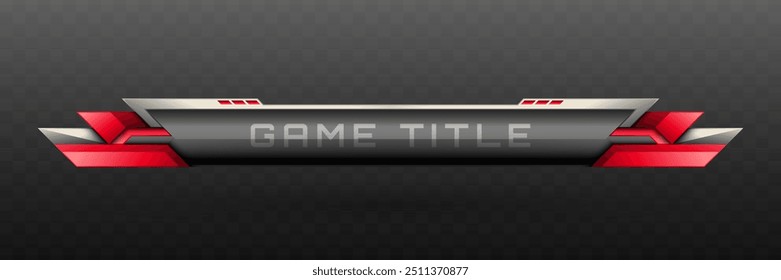 Spieltitel Unterer dritter Banner in Metallic schwarz, Silber und Rot für Spiel UI Designs