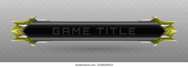 Título del juego Tercer Anuncio inferior en negro metálico, plata y tema de color verde oliva para Diseños de interfaz de usuario del juego