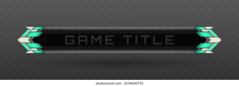 Spieltitel Unterer dritter Banner in Metallic schwarz, Silber und Minze Grün Farbe Thema für futuristische Spiel UI Designs