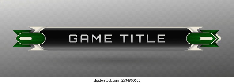 Game Title Lower Third Banner in Metallic black, Silver and Dark Green Color Theme for Futuristic Game UI Designs