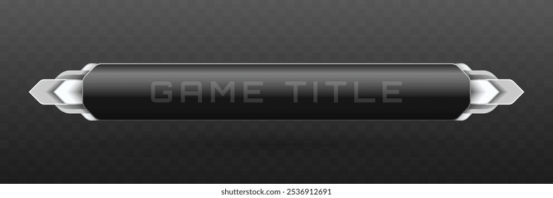 Título do jogo Banner inferior terceiro em preto metálico, prata e branco cor tema para Futuristic Game UI Designs
