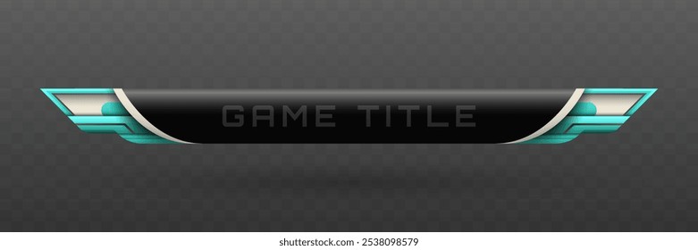 Título do jogo Banner inferior terceiro em preto metálico, prata e azul turquesa cor tema para Futuristic Game UI Designs