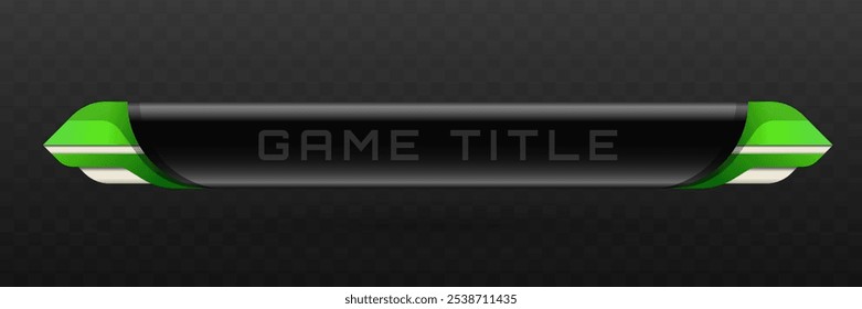 Título del juego Tercer Anuncio inferior en negro metálico, plata y tema de color verde esmeralda para Diseños de interfaz de usuario de juego futurista