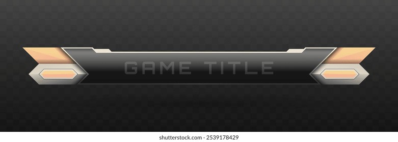 Game Title Lower Third Banner in Metallic black, Silver and Peach Color Theme for Futuristic Game UI Designs