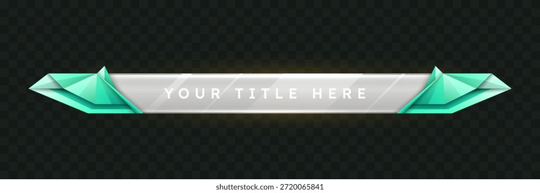 Título do Jogo Terceiro Banner Inferior em Prata e Cristal Verde para Designs de IU de Jogo