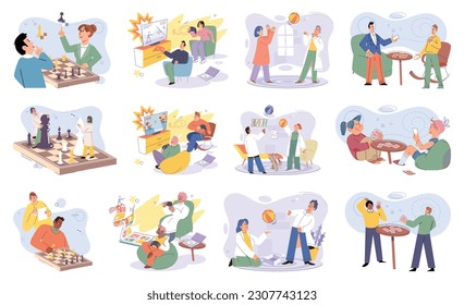 Game together. Family fun. Friendship time. Vector illustration. The friendship forged through shared gaming experiences truly special We had happy fun activity playing games and creating We had happy
