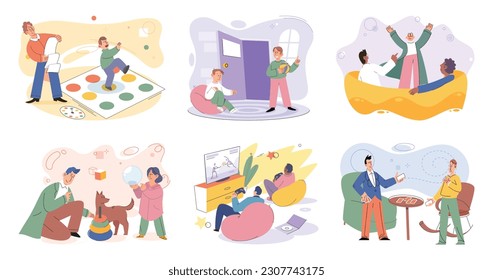Game together. Family fun. Friendship time. Vector illustration. The laughter and excitement during game night with friends contagious Playing games with family and friends treasured pastime that