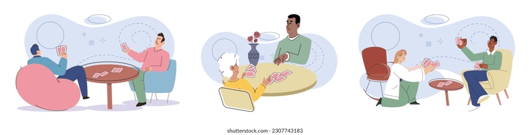 Game together. Family fun. Friendship time. Vector illustration. People playing games together discover new aspects of each other's personalities Family game nights allow everyone to unwind and enjoy