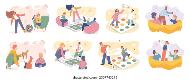 Game together. Family fun. Friendship time. Vector illustration. The friendship forged through shared gaming experiences truly special We had happy fun activity playing games and creating We had happy