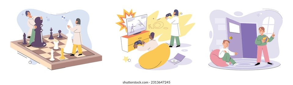 Game together. Family fun. Friendship time. Vector illustration. Family time spent playing games investment in lifelong bonds Board games offer break from technology and encourage face-to-face