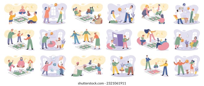 Game together. Family fun. Friendship time. Vector illustration. Playing games with friends strengthens bond and creates cherished memories Family game nights provide much-needed escape from daily