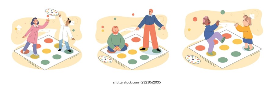 Game together. Family fun. Friendship time. Vector illustration. Engaging in game with loved ones fosters sense of belonging and unity People playing games together experience moments of shared