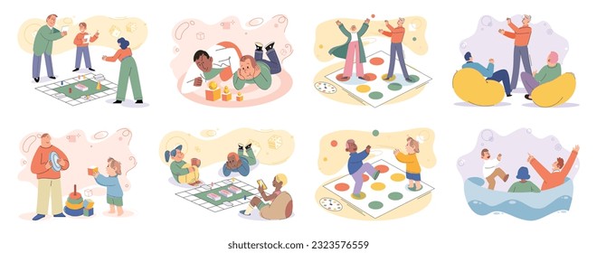 Game together. Family fun. Friendship time. Vector illustration. Family game nights cherished tradition that strengthens bond among loved ones Engaging in board game with others perfect way to connect