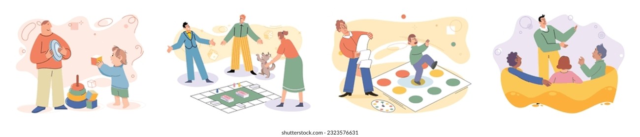 Game together. Family fun. Friendship time. Vector illustration. Board games serve as catalyst for building strong and lasting friendships Engaging in friendly competition brings out best in people