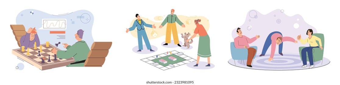 Game together. Family fun. Friendship time. Vector illustration. Family game nights offer break from everyday responsibilities and allow for quality time Board games promote healthy communication and