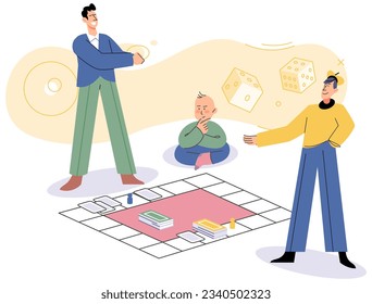 Game together. Family fun. Friendship time. Vector illustration. Family game nights filled with laughter, friendly banter, and endless fun Board games provide opportunity to disconnect from screens