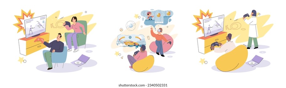 Game together. Family fun. Friendship time. Vector illustration. Family time dedicated to playing games time well spent Board games serve as bridge between generations, connecting young and old