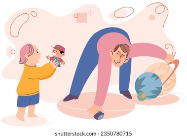 Game together. Family fun. Friendship time. Vector illustration. People playing games together create positive and uplifting environment Family time centered around playing games strengthens family