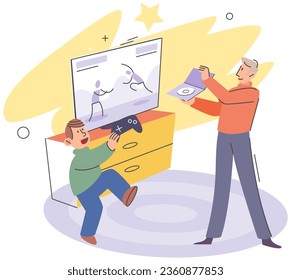 Game together. Family fun. Friendship time. Vector illustration. The spirit of friendship shines bright when playing games together Happy fun activities like playing video games strengthen bond among