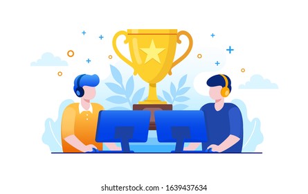 Game tournament, gaming competition, game pad, player, technology landing page website illustration flat vector template 