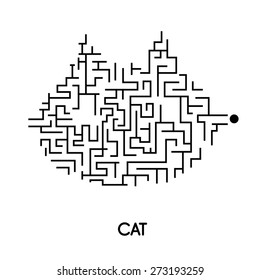  Game and Toy : Cat Face Maze : Vector Illustration Design 